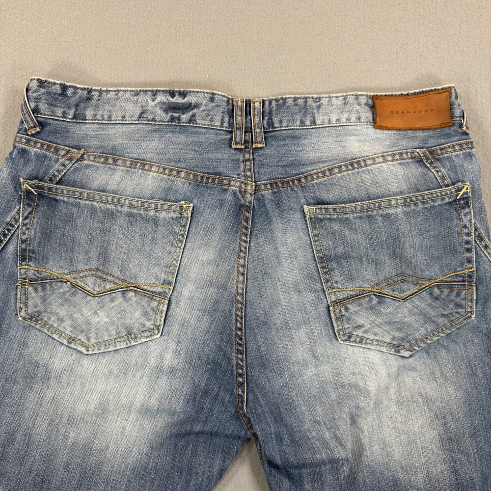 Sean John Relaxed Hamilton Mens Jeans 36x32 Blue Straight Leg Medium Wash Faded